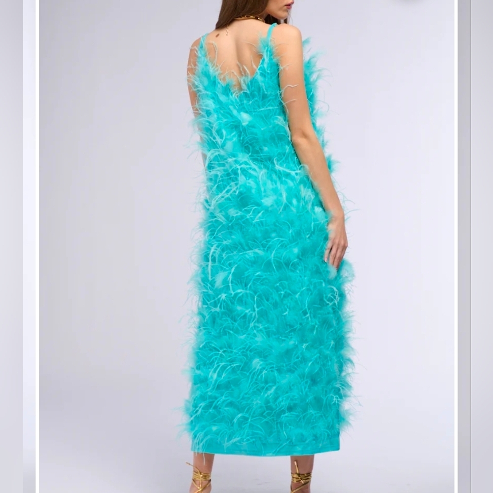 Turquoise Feathered Long Vest - Picture 4 of 5